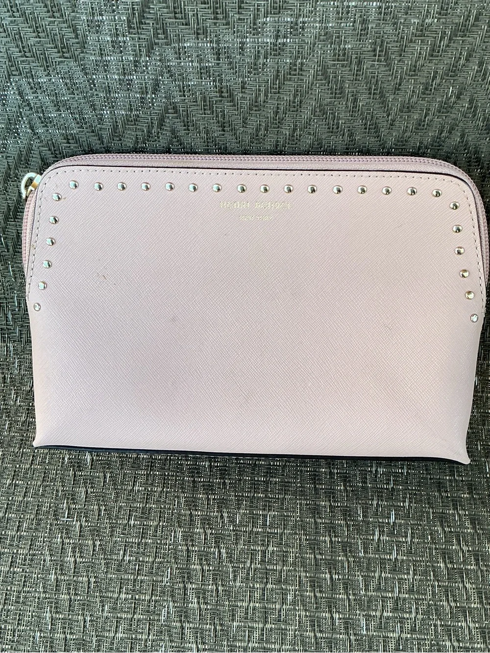 Henri Bendel Pink Saffiano Leather Zip Cosmetics Pouch